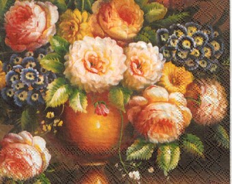 Servilletas para decoupage: Bodegón con ramo de flores clásico, juego de 4