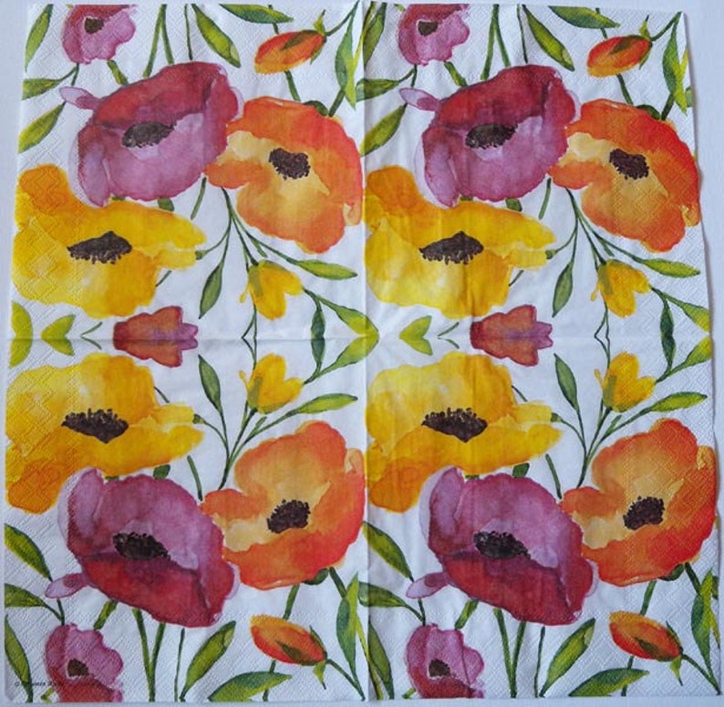 4 Decoupage Napkins Poppies in Watercolor Poppy Napkins Etsy