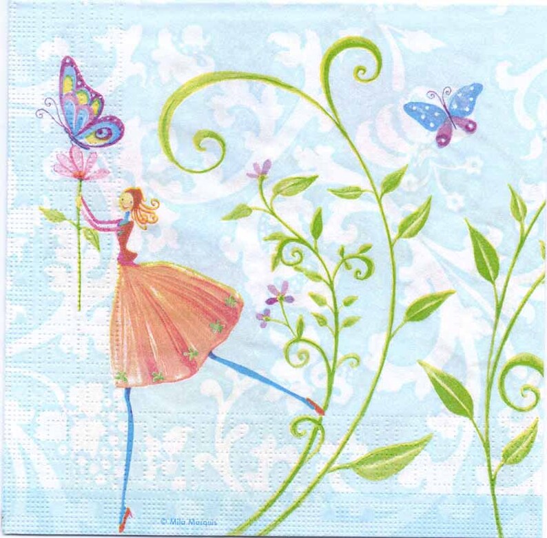 4 Decoupage Napkins Fairies Flowers and Butterflies Garden Etsy