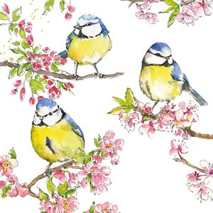 Decoupage Papierservietten | Vögel im Kirschblütengarten| Blaumeise Servietten | Papierservietten für Decoupage