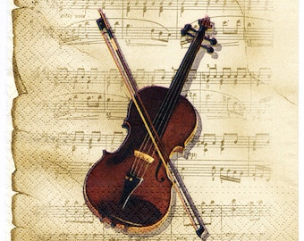 Violin Music Decoupage Napkins: Paper Craft Set of 4