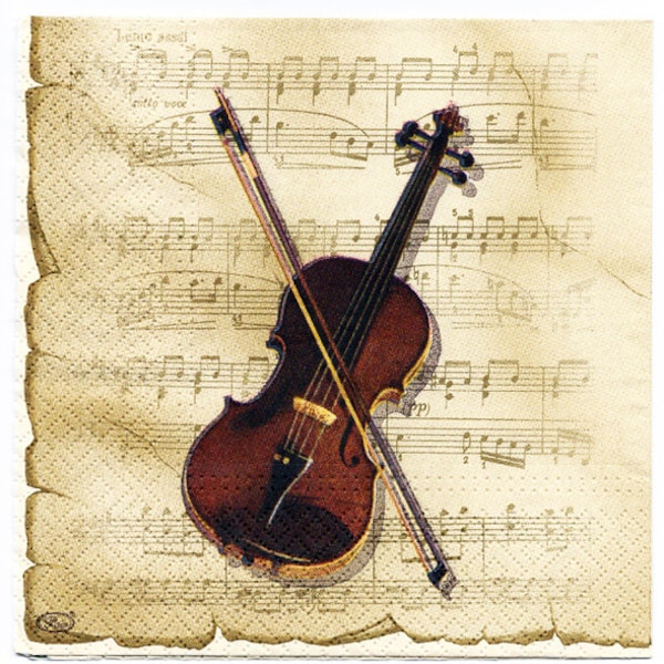 Decoupage Napkins | Classical Music Image of Violin and Sheet Music  | Paper Napkins for Decoupage