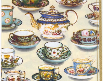 4 Decoupage Napkins | Tea Room Table Tea Cups Tea Pot | Tea Party Napkins | Lunch Napkins | Paper Napkins for Decoupage