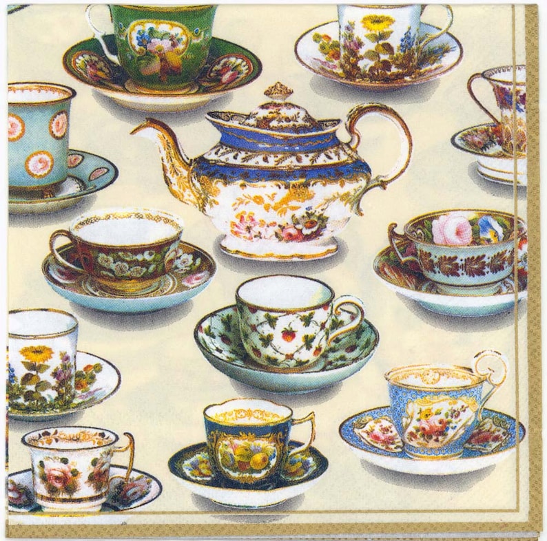 4 Decoupage Napkins Tea Room Table Tea Cups Tea Pot Tea Etsy