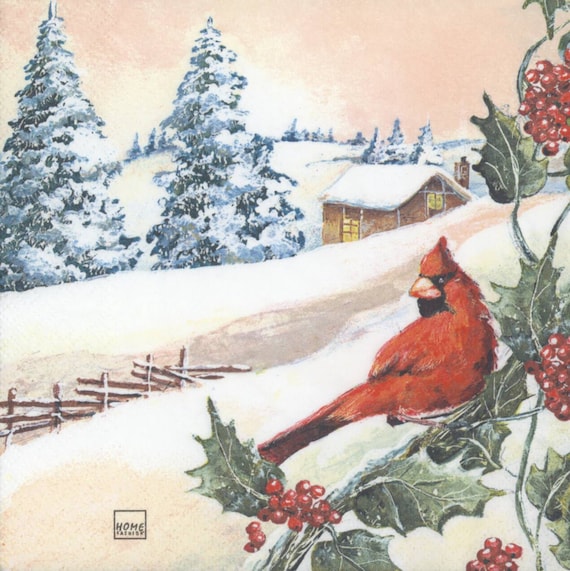 winter cardinal birds -X127 Christmas 4 Single paper decoupage napkins