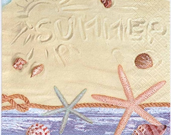 Seashell Beach Paper Napkins: Summer Decoupage Napkins ONLY 7 sets left