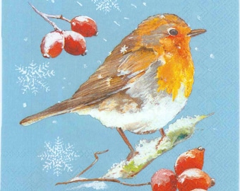 Winter Robin Decoupage Napkins: Set of 4, Snow Scene