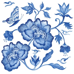 4 serviettes en papier pour découpage | Serviettes à motif pivoine bleue | Serviettes en papier à fleurs pour découpage