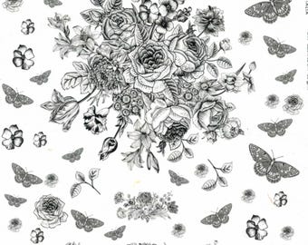 Rice paper for Decoupage l Monochrome Roses for Decorative | Itlay Mulberry paper supplies