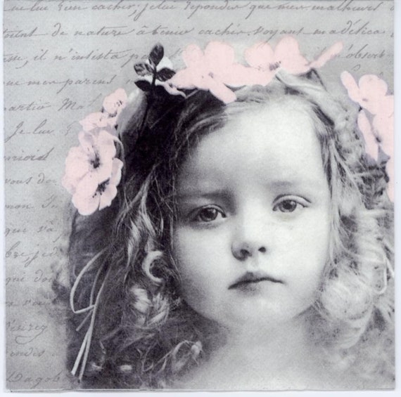 4 Decoupage Napkins Vintage Flower Girl Vintage Girl S Old Photo Napkins Paper Napkins For Decoupage