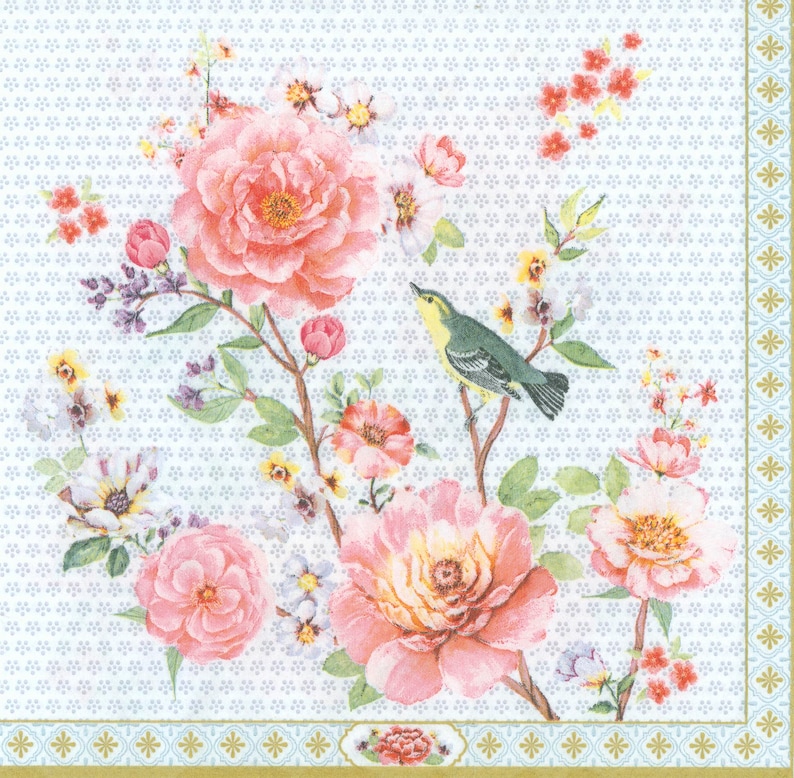 4 Decoupage Paper | Red Rose & Birds | Floral Napkins | Rose Napkins ...