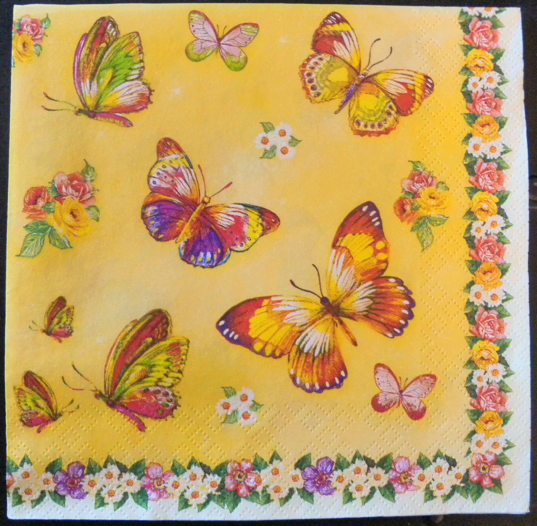 4 Decoupage Napkins Classic Butterflies and Flowers on a Etsy