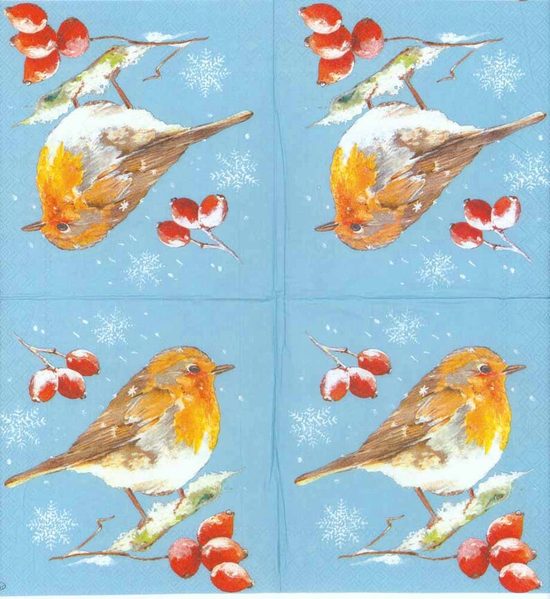 4 Decoupage Napkins Winter Red Robin Bird Napkins Robin Etsy