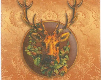 Deer with Wreath Paper Napkins | Winter Decoupage, Set of 4
