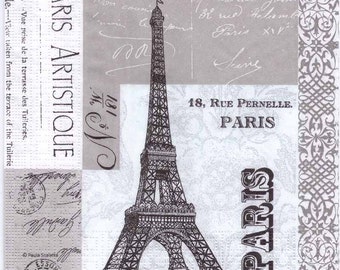Eiffel Tower Paris Paper Napkins: French Decoupage, Postmarks (Set of 4)