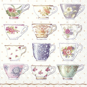 4 Decoupage-Servietten | Klassische Tee Tassen | Teeparty-Servietten | Lunch Servietten | Papierservietten für Decoupage