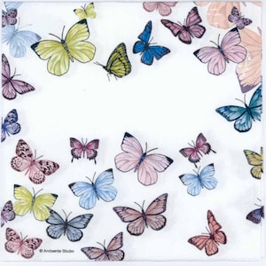 4 Decoupage-Servietten | Schmetterlinge auf Weiß | Schmetterling Servietten | Party Servietten | Lunch Servietten | Papierservietten für Decoupage