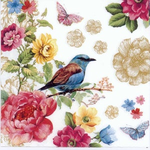 4 Decoupage Napkins | Bird of Paradise Flowers Butterflies | Bird Napkins | Butterfly Napkins | Floral Napkins | Paper Napkins for Decoupage