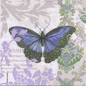 Decoupage-Servietten | Blauer französischer Schmetterling mit Fleur-de-lis|Schmetterling-Servietten|Papierservietten für Decoupage