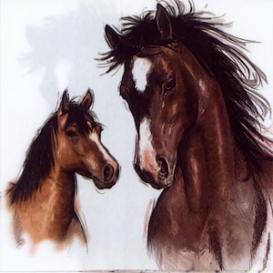 Mare and Foal Paper Napkins: Horse Family Decoupage (Set of 4)