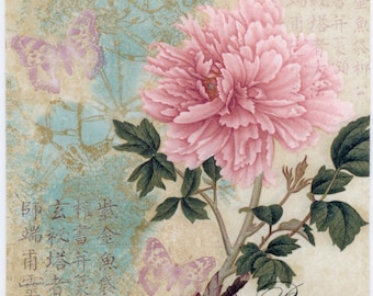 4 Decoupage Napkins of Chinese painting of Peonies | Luncheon Napkins | Party Napkins|Floral Napkins | Paper Napkins for Decoupage