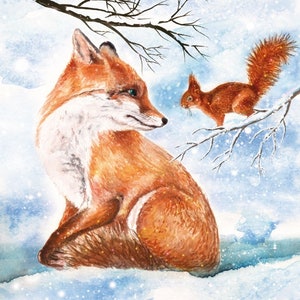 Serviettes de table | Renard et écureuil en hiver l Serviettes en bois | Serviettes Animaux | Serviettes en papier pour découpage