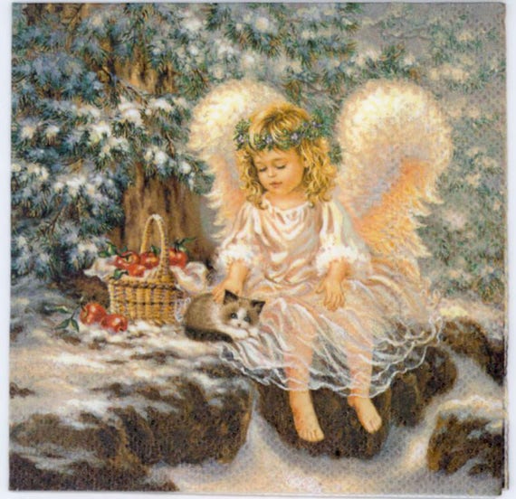 4 Weihnachten Servietten Engel mit Katze in Weihnachten | Etsy