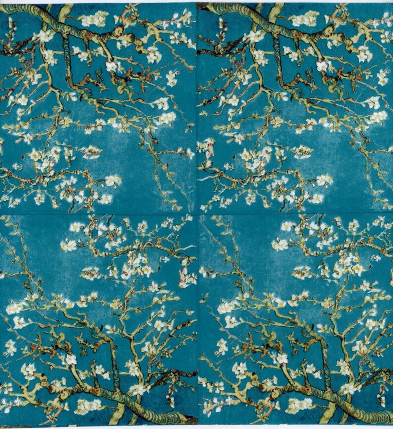 Paper Napkins for Decoupage Impressionist Decoupage Napkins |Van Gogh/'s almond blossom Flower Napkins Art Napkins