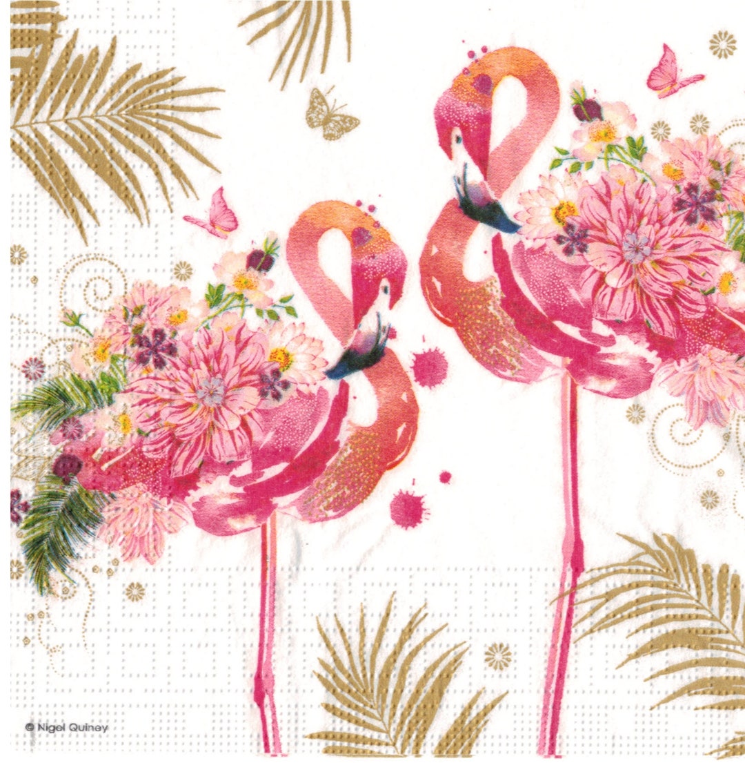 4 Decoupage Napkins Flower Flamingos Tropical Birds Napkins Nature