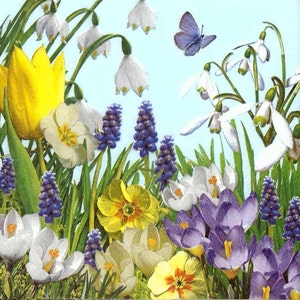 4 Decoupage-Servietten | Wildblumen Garten Tulpen Schmetterlinge | Blumen-Servietten | Garten-Servietten | Frühling Servietten | Papierservietten für Decoupage