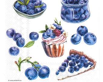Blue Berry and cup cak Decoupage Paper Napkins  (Set of 4)