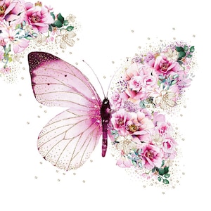 4 Decoupage-Servietten | Schmetterling mit Blüte im Schönheitstraum Servietten | Party Servietten | Papierservietten für Decoupage