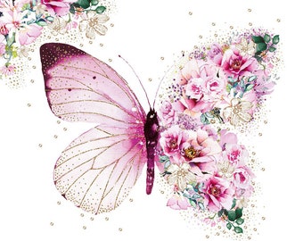 Butterfly & Flower Decoupage Napkins: Party Paper Napkins, Printed in Germany (Set of 4)