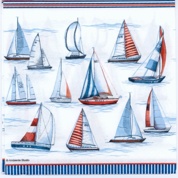 4 Decoupage Napkins | Sailing boats Napkins | Sailing on the Sea Napkins | Decorative Paper Napkins for Decoupage