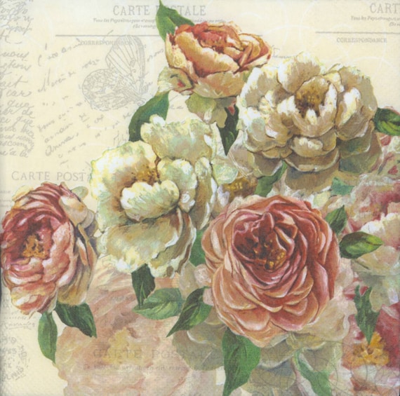 Decoupage Napkins | Roses and Postcards | Rose Napkins | Floral Napkins |  Romantic Napkins | Paper Napkins for Decoupage