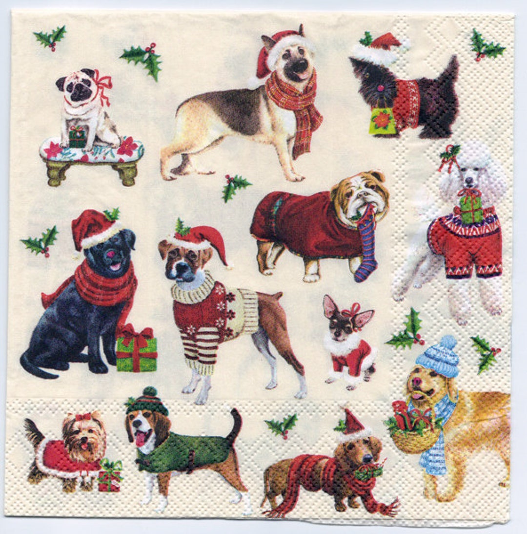 Christmas Napkins 12 Dogs Dressed up for Christmas Dog Napkins Pet