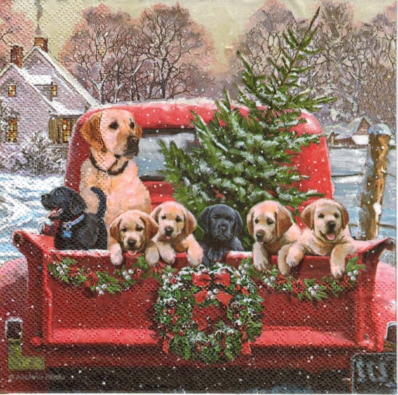Decoupage Paper Napkins Dogs in Christmas Red Truck Napkins Etsy