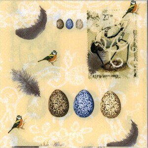 Servilletas de papel para decoupage / Pájaros vintage con huevos y plumas / Servilletas de pájaros / Servilletas de vida silvestre / Servilletas de papel para decoupage