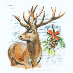 Decoupage Napkins |  Deer in Winter Snow | Wildlife Napkins | Winter Napkins | Deer Napkins | Snow Napkins | Paper Napkins for Decoupage