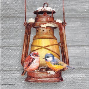 4 serviettes de table | Oiseaux sur la lampe dans la neige | Serviettes d'hiver | Serviettes de table | Serviettes en papier pour découpage