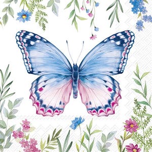 Decoupage-Servietten | Romantischer Schmetterling | Blaue und rosa Servietten | Papierservietten für Decoupage