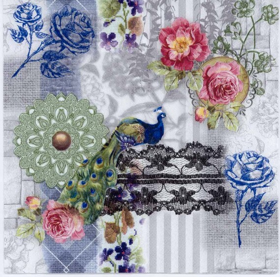 4 papel de Almuerzo Servilletas Para Decoupage Mesa De Fiesta Azul Vintage Pequeño Floral