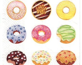 Donut Decoupage Paper Napkins: Tasty Food Art (Set of 4)