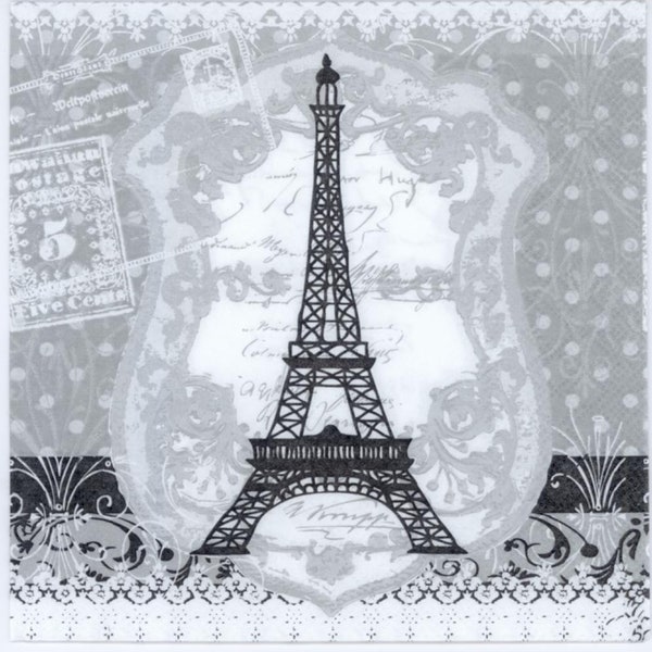 Découpage Serviettes | Artistique Paris Tour Eiffel Français Cachet de la Poste gris | Paris Serviettes | Français serviettes de table| Serviettes en papier pour le découpage
