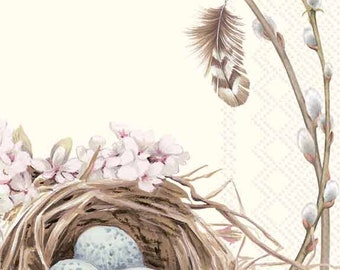 Robin Bird Nest Paper Napkins: Spring Decoupage Napkins (Set of 4)
