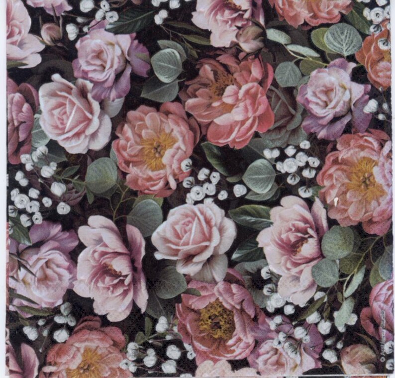 Decoupage Napkins Roses on Black Floral Napkins Paper Etsy