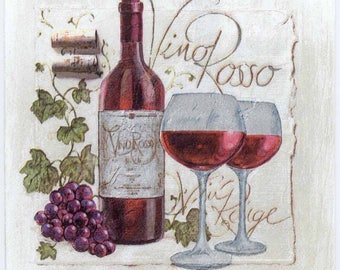 Red Wine & Grapes Decoupage Napkins: Elegant Party Decor (Set of 4)