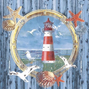4 Decoupage-Servietten | Bullauge-Fenster auf den Kosten | Ozeanleben Servietten