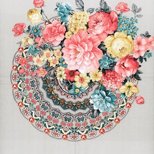 4Decoupagepapieren servetten| Rozen op de mandala rond patroon grijs | Papieren servetten voor decoupage