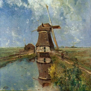 Decoupage-Servietten | Holländer Windmühle | Paul Gabriel Le Moulin | Kunst Servietten | Landschaft Servietten | Natur Servietten | Papierservietten für Decoupage